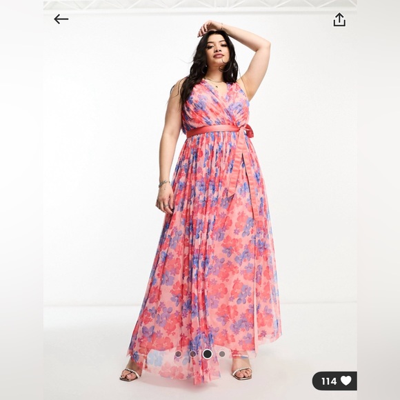 Anaya Plus wrap front tulle maxi dress in multi floral - Picture 3 of 8